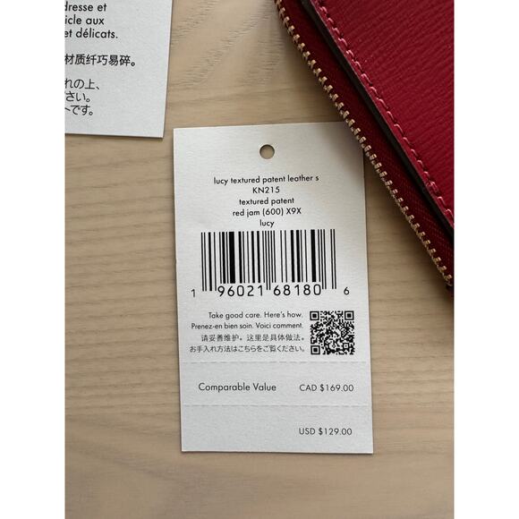 NWT Kate Spade lucy textured leather Small L-Zip Wristlet Red Jam $130 - Picture 2 of 7